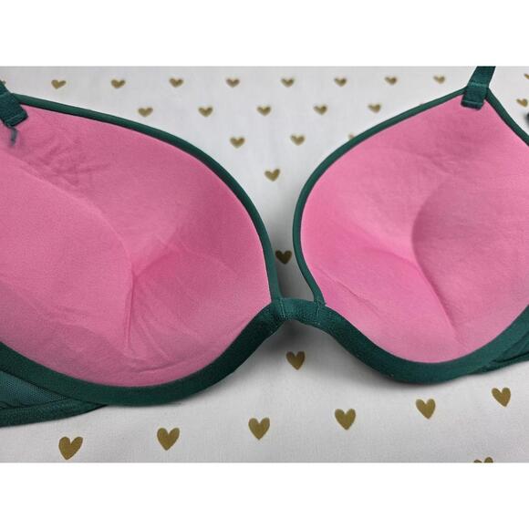 Victorias Secret PINK Green Wear Everywhere super Push Up bra 32C BLING SHINE - Picture 6 of 8